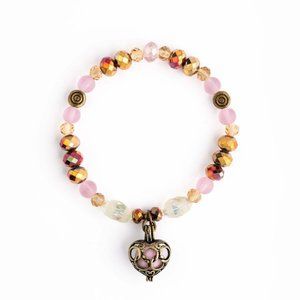 AAOTE Rose Quartz Valentines Heart Beaded Caged Crystal Aromatherapy Bracelet